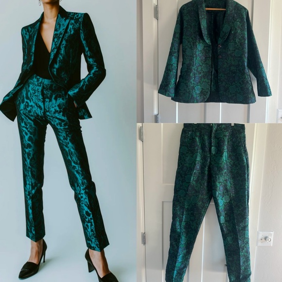 Customized Teal Multi print 2 piece Blazer and Trouser Set - Picture 4 of 13